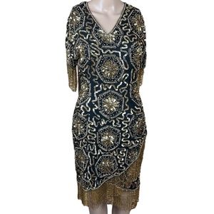 Mark & John by Sam Vintage Sequin Beaded Cocktail Gatsby Party Dress Size Small